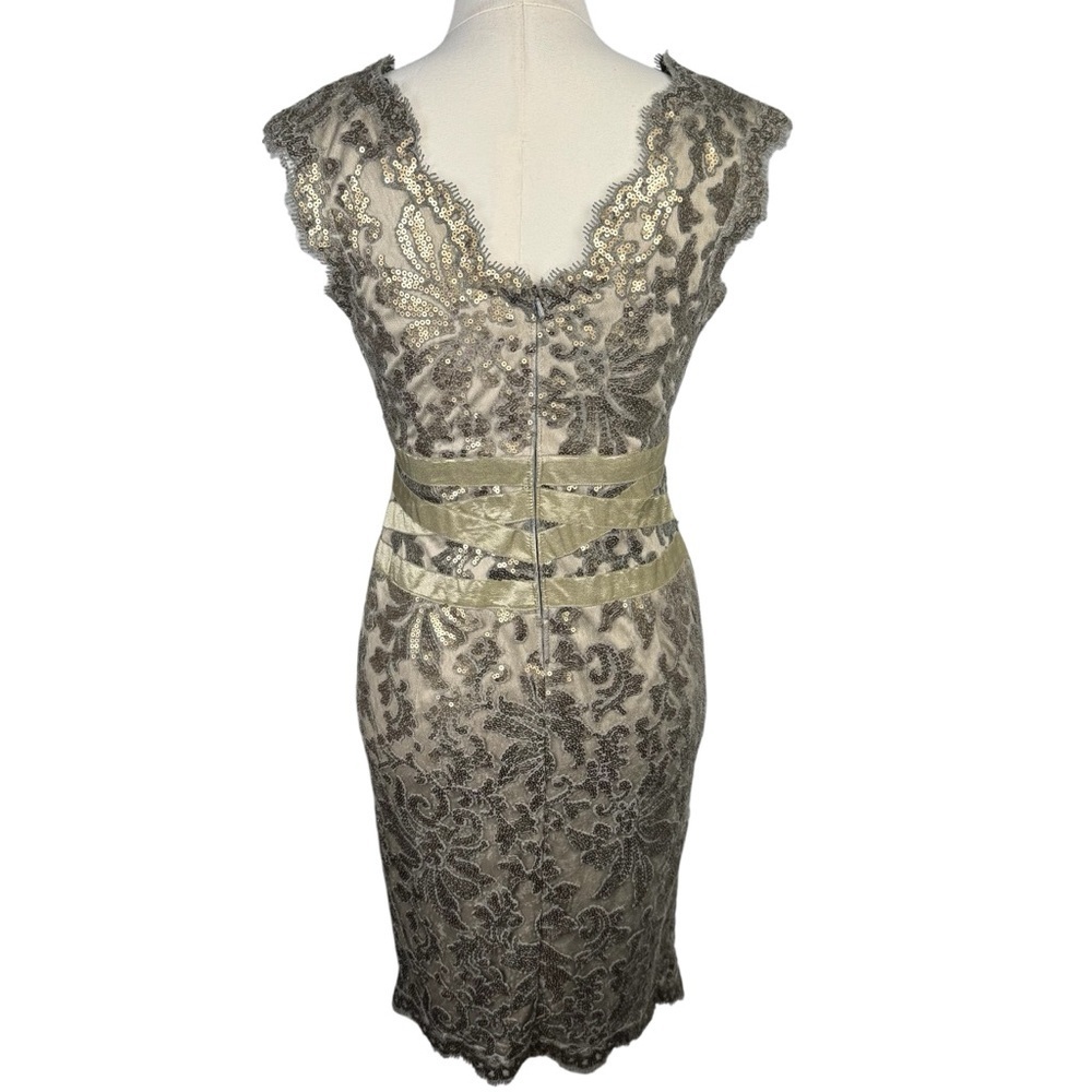 Tadashi Shoji Smoke Pearl Sequin Lace Cocktail Dress 6P
V Neck Sheath Evening - Picture 8 of 15